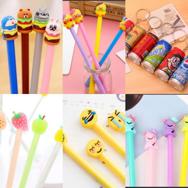 Combo 100 Bút Cute Mix 20 Mẫu Nhiều màu xanh, vàng, đen, trắng, đỏ, nâu, tím, hồng