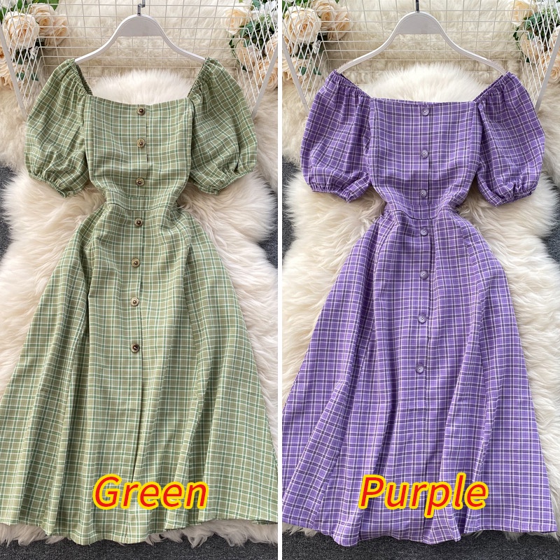 Đầm ZANZEA maxi cài nút tay ngắn phồng cổ vuông phong cách Hàn Quốc cho nữ