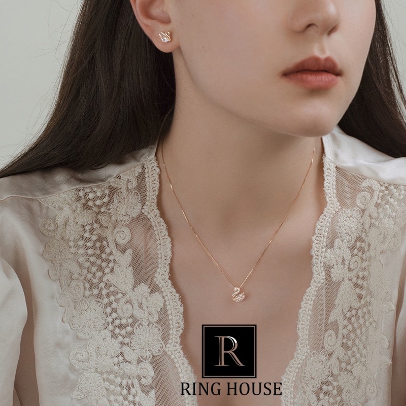 N53 Dây Chuyền Nữ Titan Không Đen Gỉ Mặt Thiên Nga Vàng Bạc Sáng Đẹp