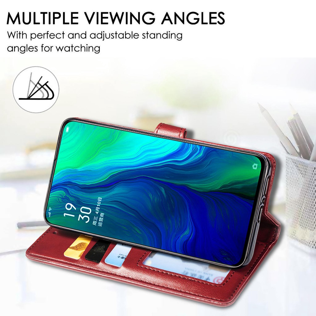 Bao da điện thoại PU kèm ví đựng thẻ và giá đỡ cho Oppo A5 2020 A9 A11X A7 A9 F11 Pro Realme 3 Pro Reno 10X Zoom 5G | BigBuy360 - bigbuy360.vn
