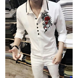 ÁO SƠ MI NAM HỌA TIẾT HOA HỒNG
