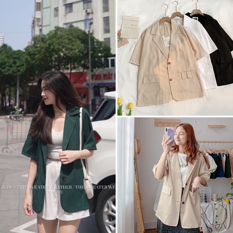 [Ảnh thật/Video] Áo Blazer Nữ Cộc Tay Form Rộng Chất Đẹp Phong Cách Hàn Quốc | BigBuy360 - bigbuy360.vn