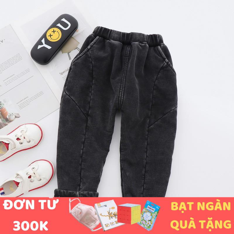 [QUÀ 1/6 CHO BÉ] Quần bé trai jean lót lông gân dọc, màu đen TE1998