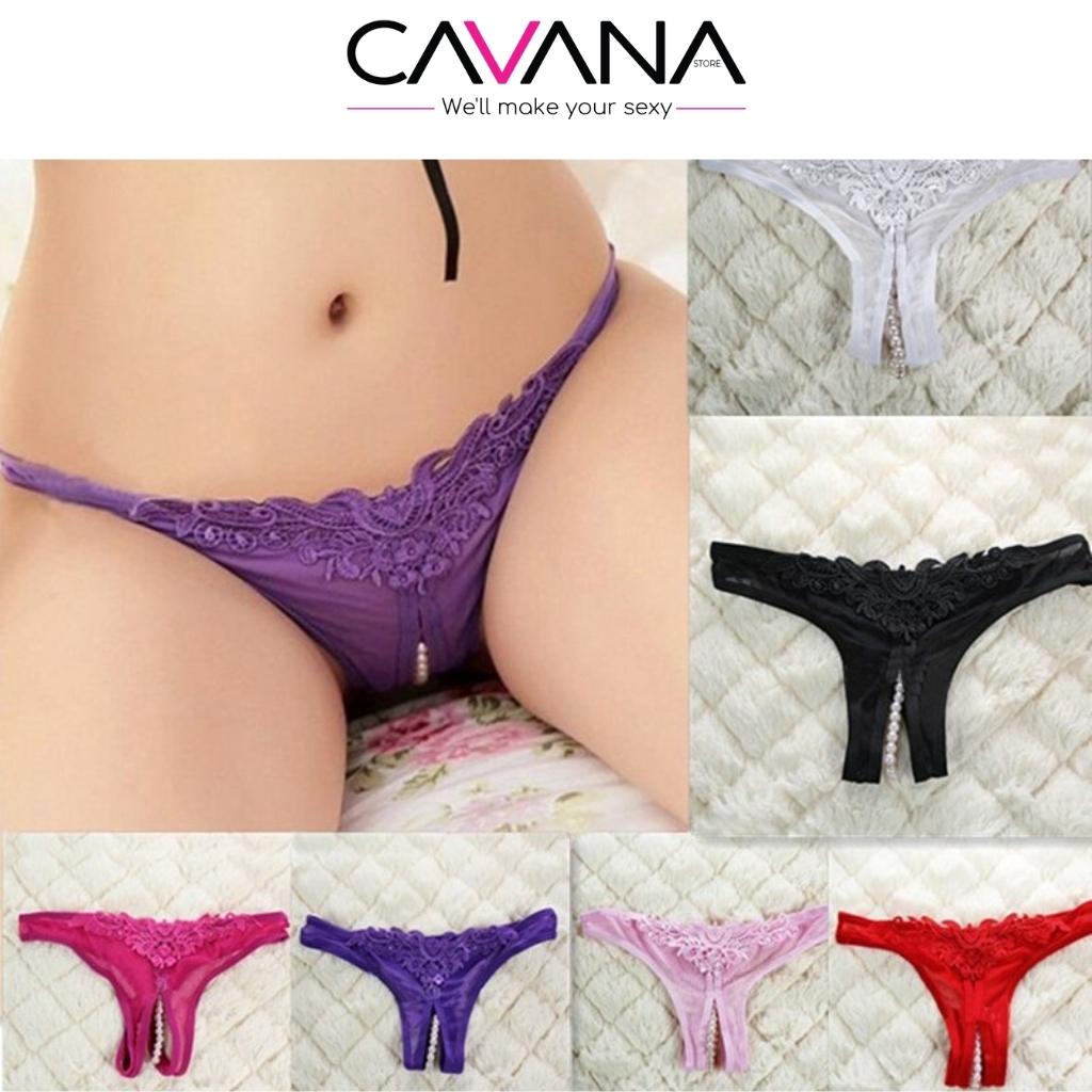 Quần lót nữ sexy, quần chip nữ xuyên thấu cao cấp xẻ đáy phối ren Q11 - CAVANA STORE