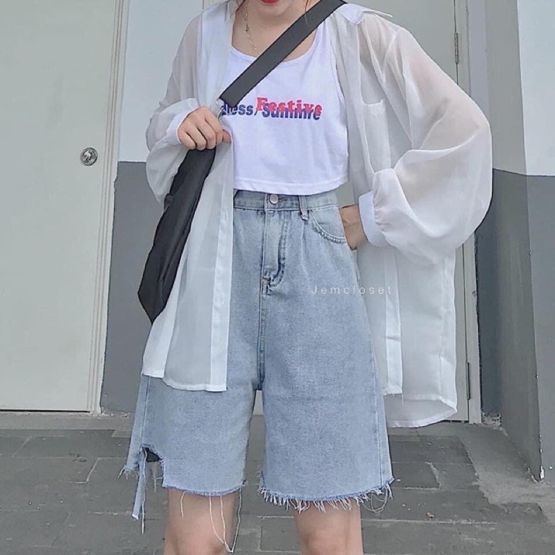 Quần Short Jeans Ngố Bò Nút Hông Ulzzang (2 Màu) | BigBuy360 - bigbuy360.vn