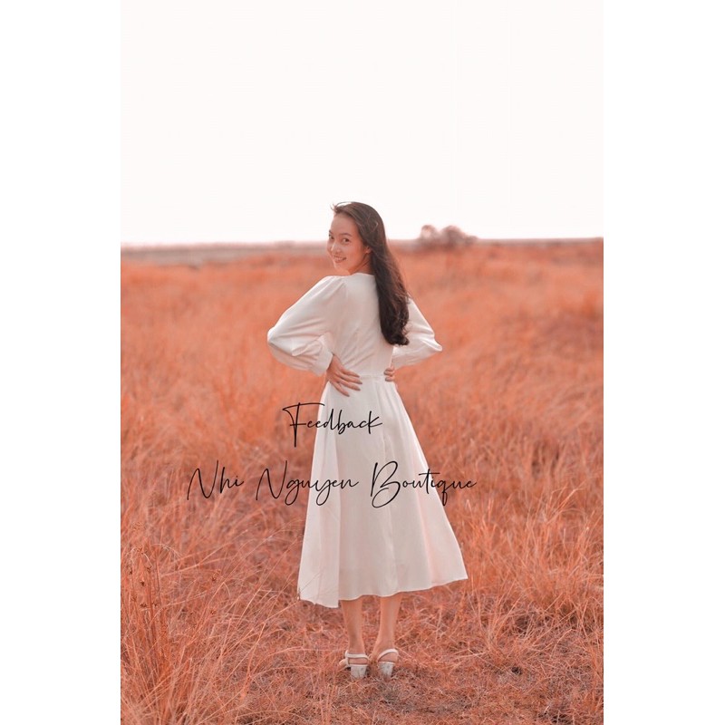 Đầm maxi trắng dài tay ngực xếp li hàng loại 1 (Ảnh thật trãi sàn + feedback khách mặc) | BigBuy360 - bigbuy360.vn