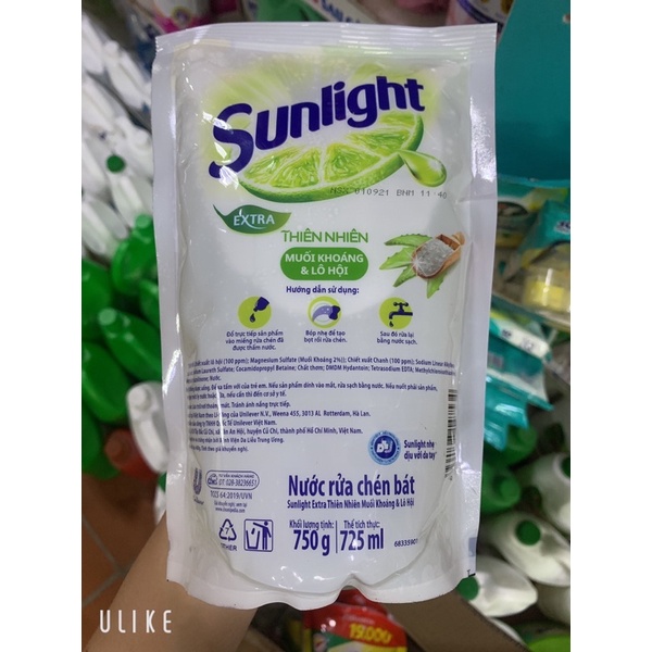 Nước Rửa Chén Sunlight Thiên Nhiên Muối Khoáng &amp; Lô Hội 750g