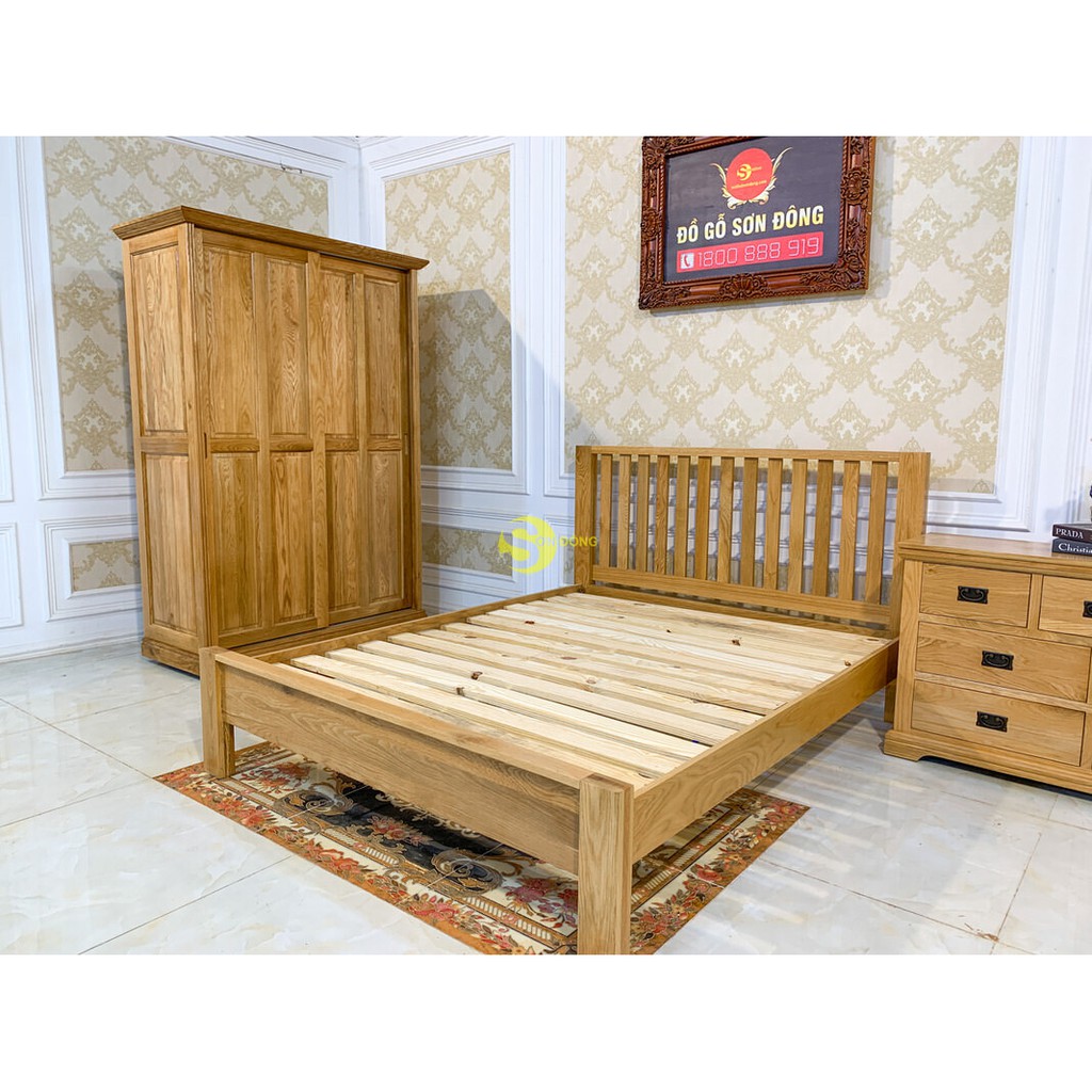 Giường ngủ gỗ Sồi giá rẻ 1m6 x 2m