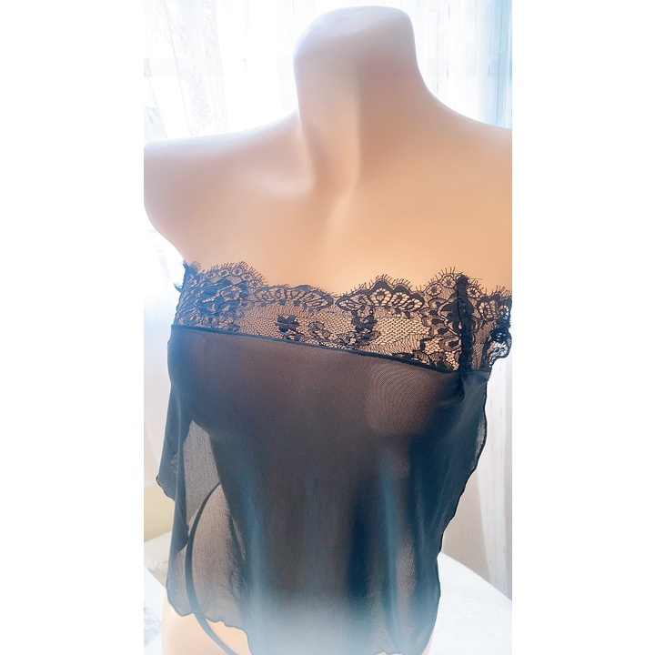 [kellywang] Sx 284 -1 set yếm ren cao cấp kèm quần lót lọt khe-Freesize 40-65kg