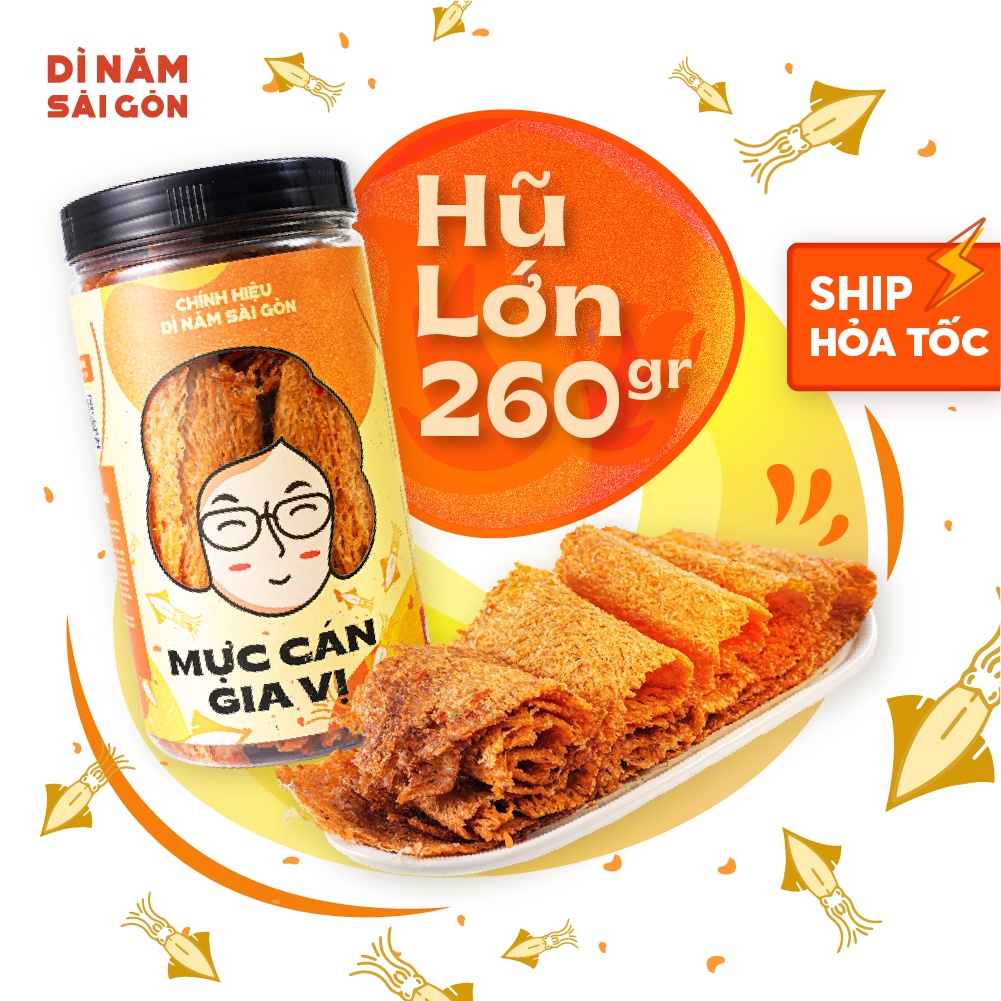KHÔ MỰC CÁN TẨM GIA VỊ 260GR I DÌ NĂM SÀI GÒN I Ăn vặt ngon LOẠI 1, kèm tương ớt I ĐẬM ĐÀ CAY CAY DAI DAI NGON HẾT SẨY