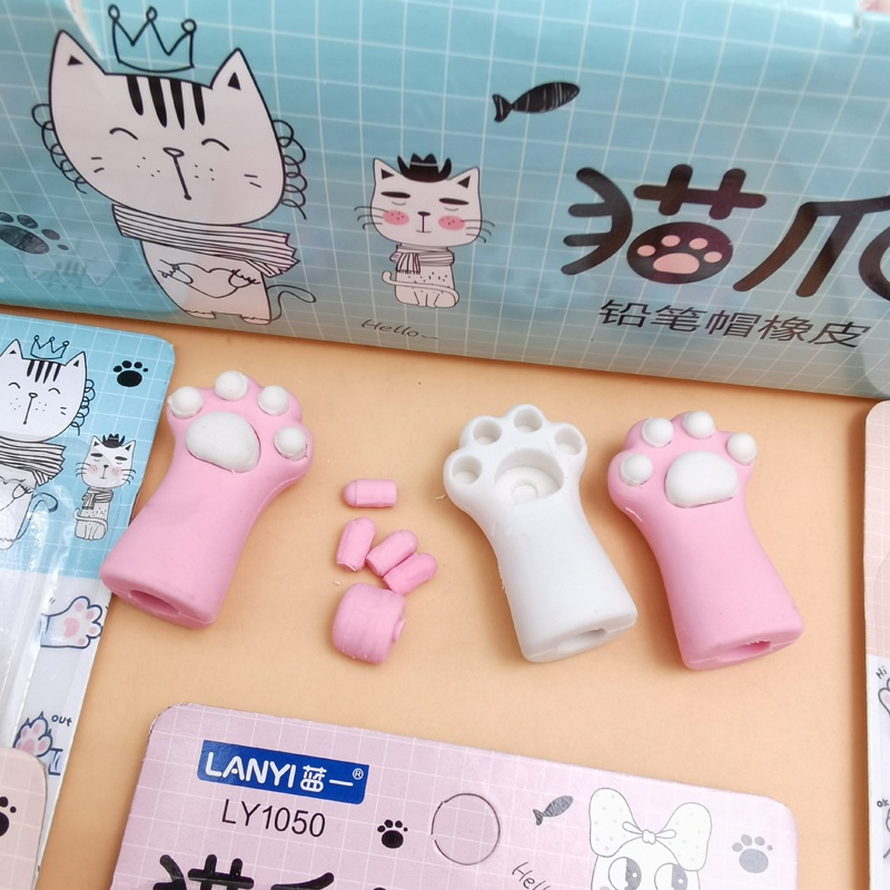 Bộ 3 Cục Tẩy Bút Chì Thiết Kế Hình Móng Vuốt Mèo Dễ Thương Cho Học Sinh