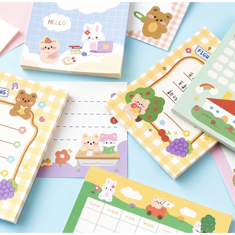 Giấy note cute/Giấy note 50 tờ ghi chú chủ đề gấu thỏ mèo dễ thương trang trí sổ bullet journal Hàn Quốc Tẻn Tẻn