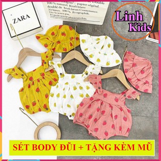 Váy body bé gái ⚡𝐆𝐈𝐀́ 𝐆𝐎̂́𝐂 𝐓𝐀̣𝐈 𝐗𝐔̛𝐎̛̉𝐍𝐆⚡ Đầm 2 dây trẻ em chất đũi thoáng mát tặng kèm mũ siêu xinh cho bé