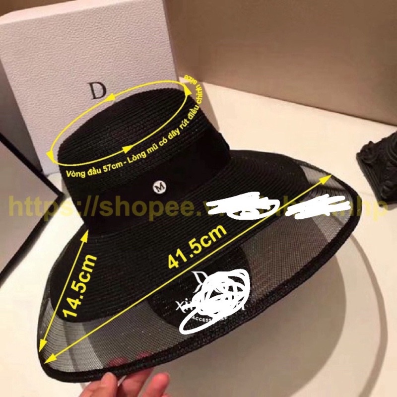 Mũ cói rộng vành lưới viền Poly MA.I.S.ON đóng gói hộp to không bị hỏng form đi biển dạo phố