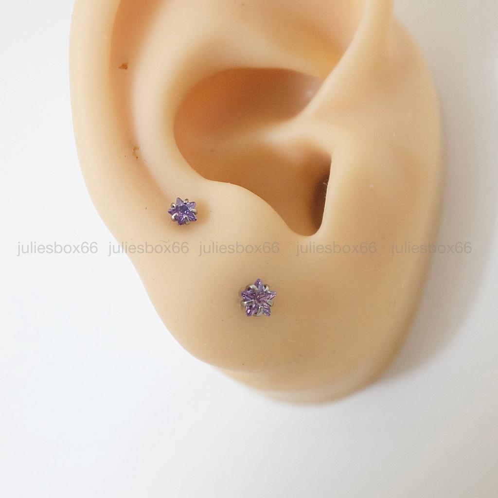 [1 Chiếc] Khuyên Tai Titan Đá Tím Unisex Thân Bạc Đuôi Bi Không Gỉ Sét Không Ngứa Bông Tai Nam Julies Box 66