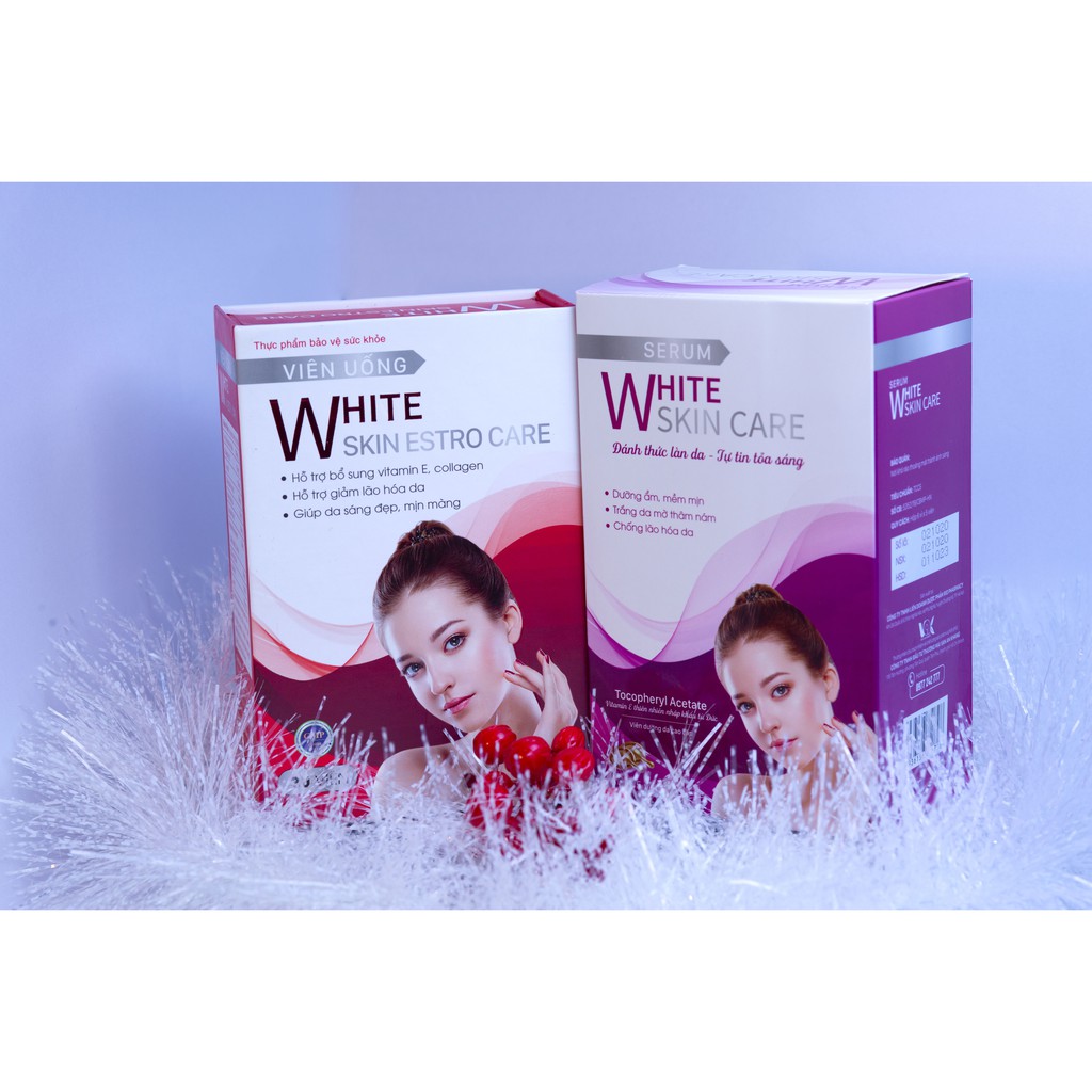 Viên uống trắng da White Skin Estro Care chống lão hóa dưỡng cấp ẩm nội tiết tố nữ Nubes