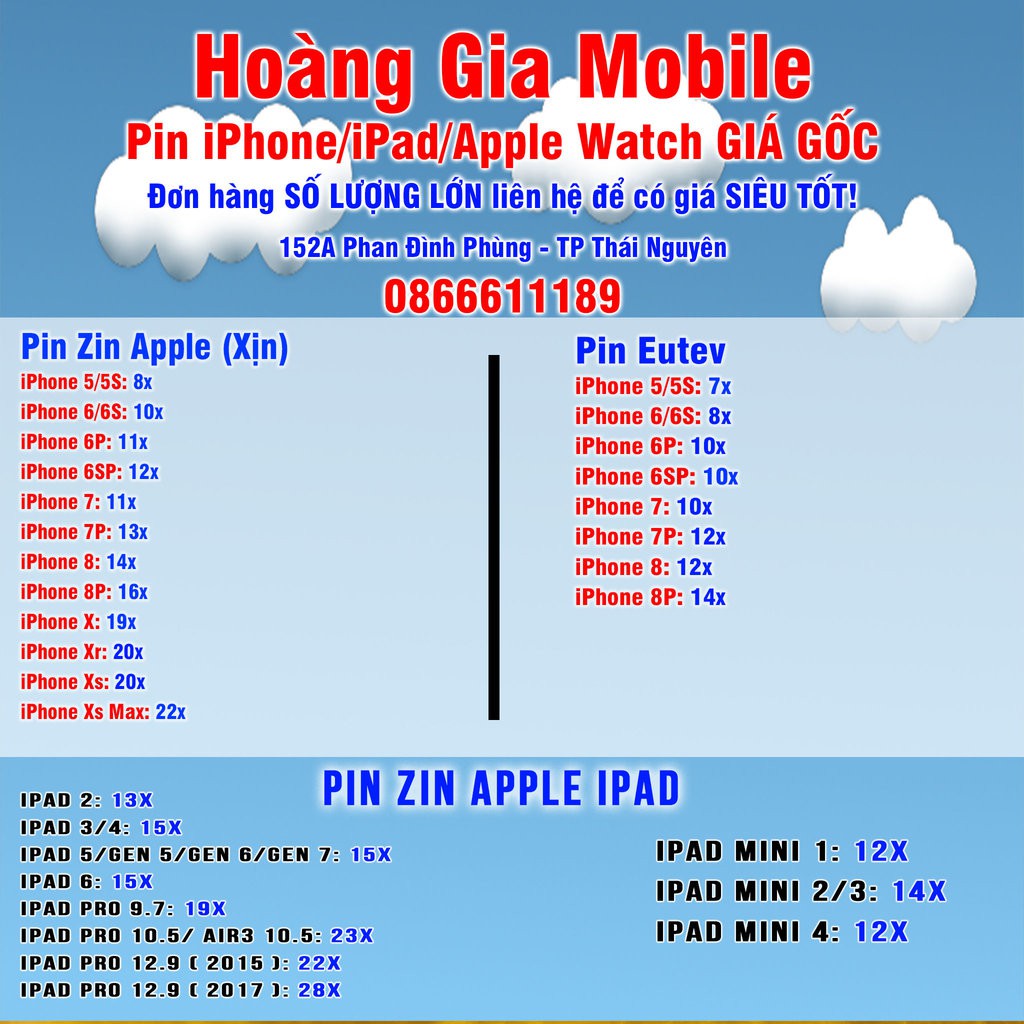 Pin ZIN Apple iPhone - Giá Gốc [Sỉ/Lẻ]