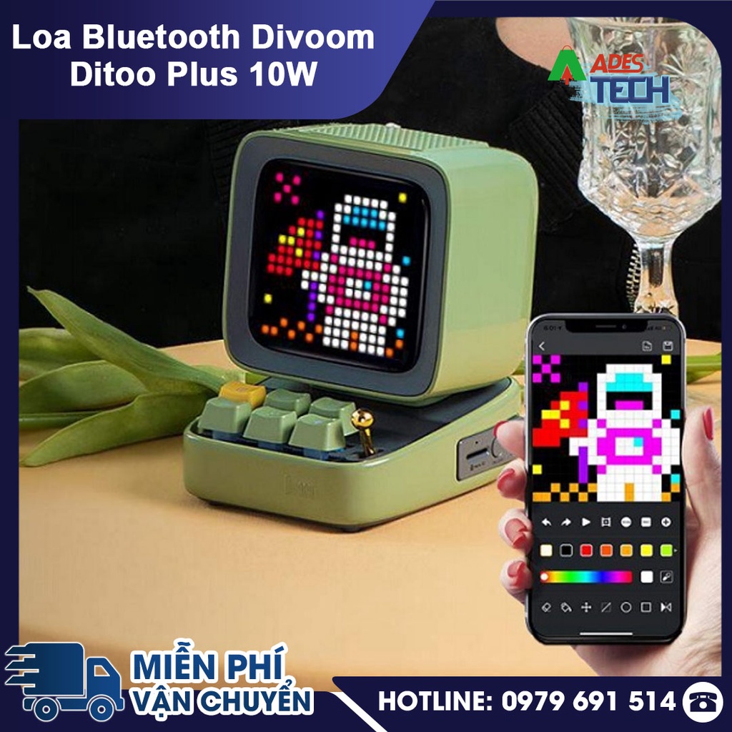 Loa Nghe Nhạc Bluetooth Divoom Ditoo Plus 10W - Hình Dáng Máy Tính Cổ, Màn Hình LED 256 Full RGB - Chính Hãng NEW 2021