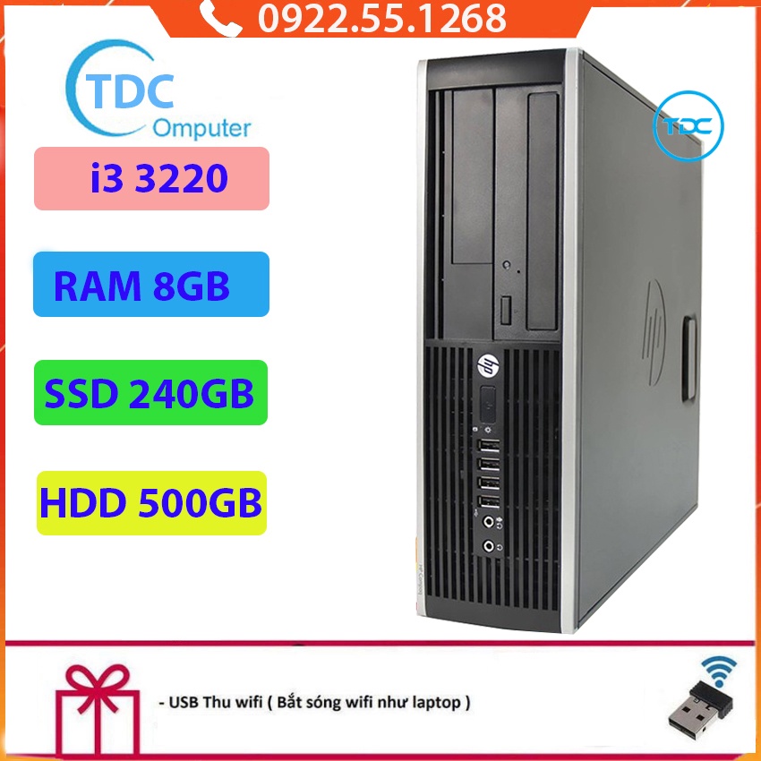 Case máy tính để bàn HP Compaq 6300 SFF CPU i3-3220 Ram 8GB SSD 240GB HDD 500GB Tặng USB thu Wifi, Bảo hành 12 tháng