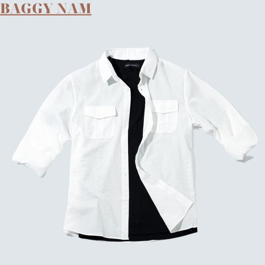 áo Sơ mi nam dài tay nam thời trang nam Baggy, áo đũi nam mặc mát form đẹp, có hai túi hộp trước ngực.