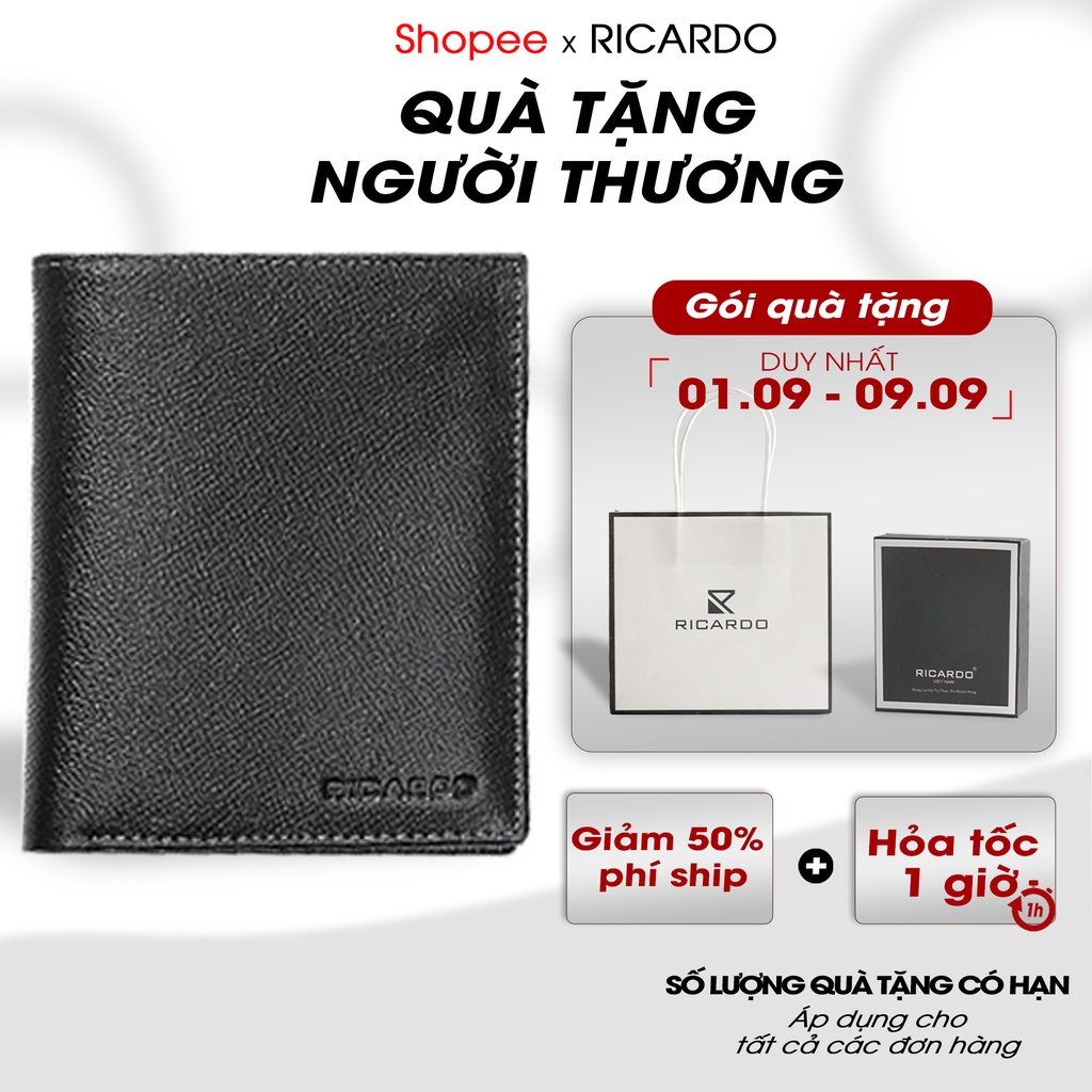 Ví Nam Da Epsom Dáng Đứng Cao Cấp, Bóp Nam Ricardo Da Bò Thật Có Hộp Làm Quà Tặng - V103