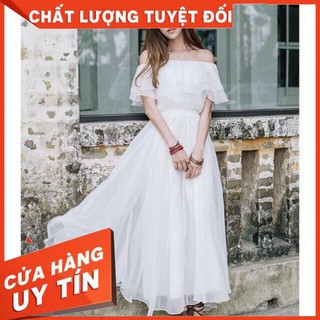 Đầm maxi trễ vai đi biển