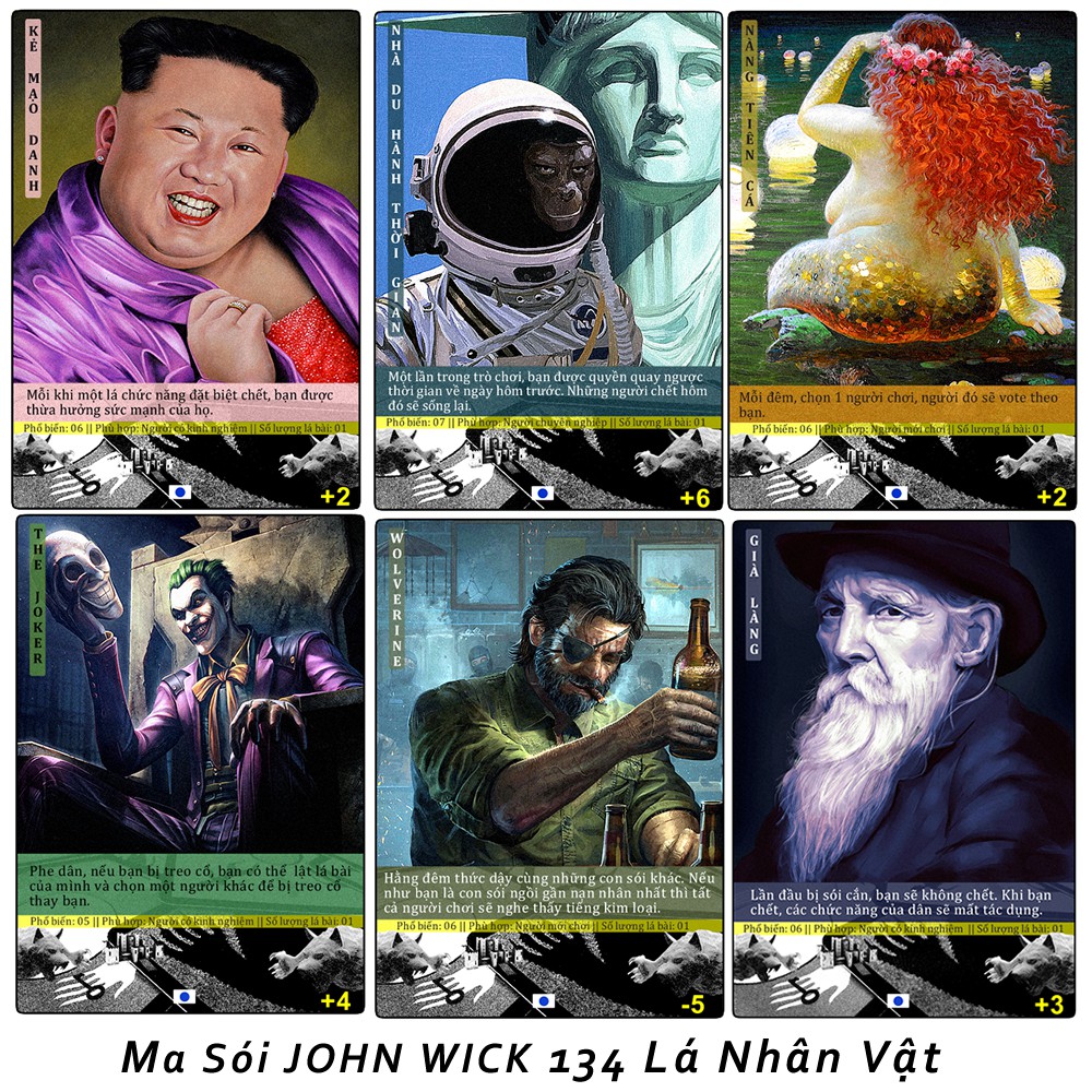 Bài Ma Sói John Wick 134 lá nhân vật việt hóa