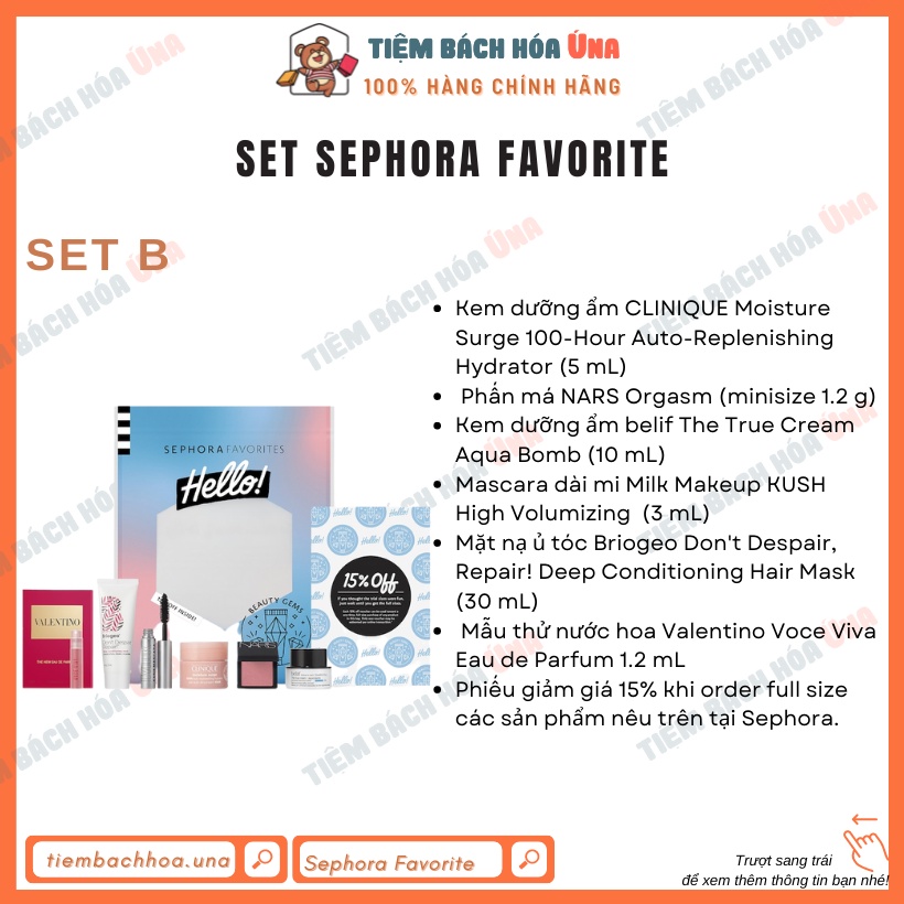 Bộ sản phẩm SEPHORA FAVORITES có son dưỡng, makeup, dưỡng tóc