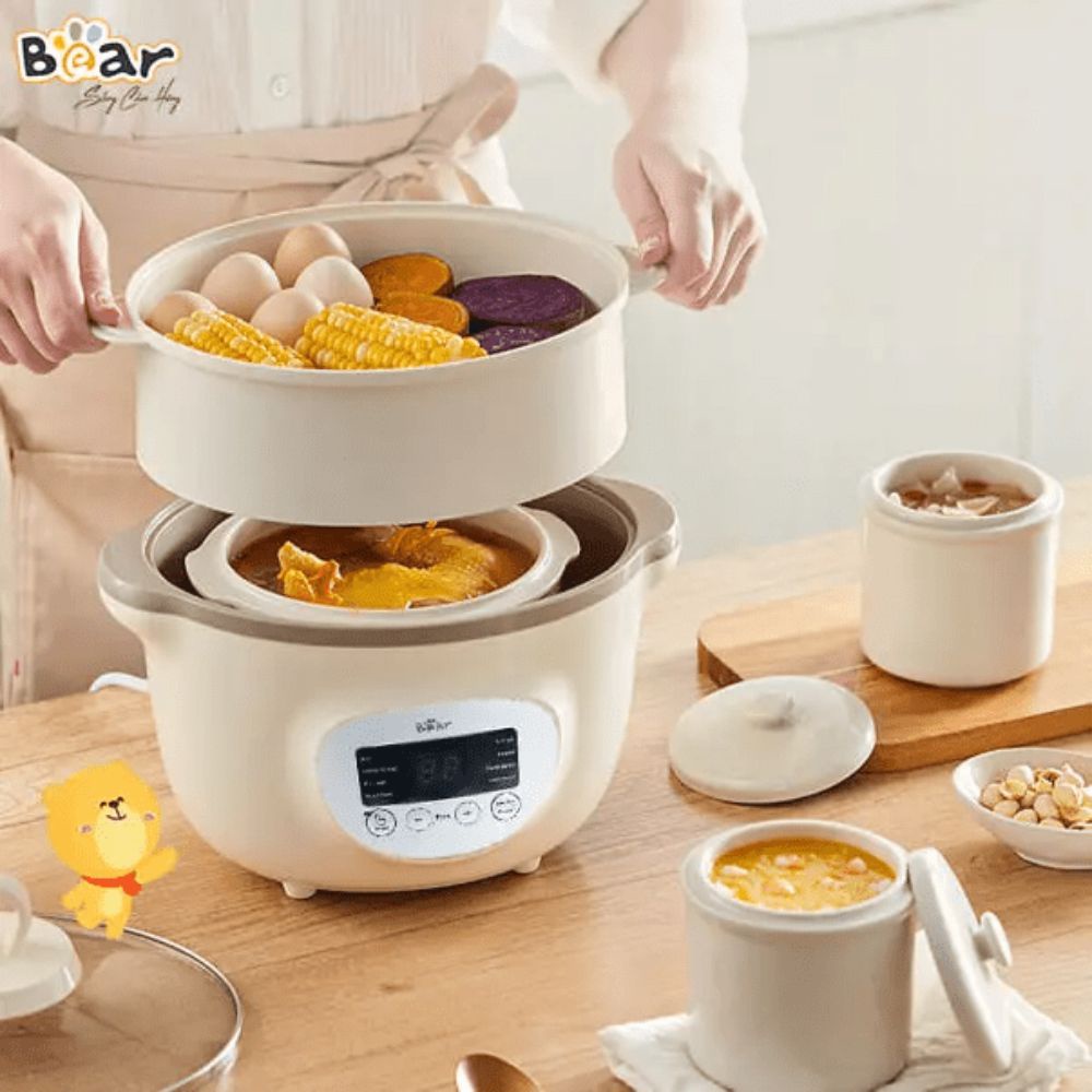 Nồi Nấu Chậm 1 6L Bear SUBE002 bản quốc tế Đa Năng Chưng Yến Điện Cách Thuỷ, Hầm Cháo Cho Bé , bảo hành 12 tháng