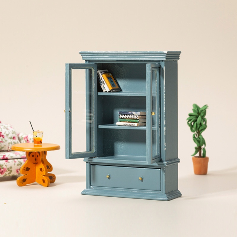 Mô Hình Kệ Sách Bằng Gỗ Mini Trang Trí Phòng Khách Cho Bé