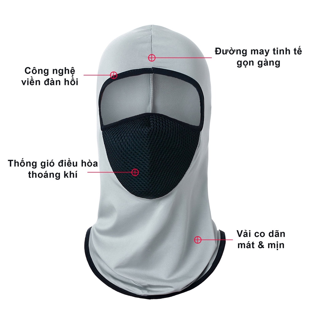Mũ trùm đầu Ninja kín cổ chống nắng tia UV, chống bụi vải thun co giãn thoáng mát có lưới thở chạy xe phượt