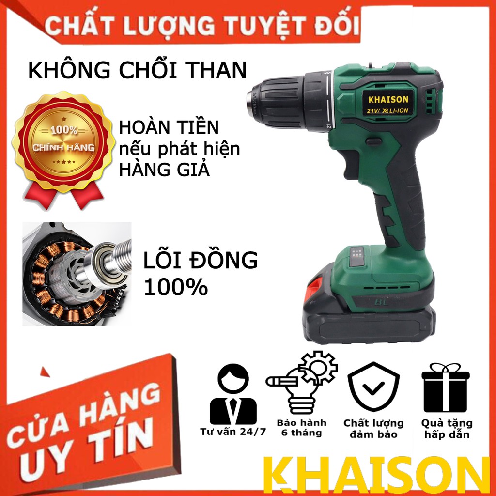 Máy khoan pin bắt vít đa năng không chổi than đầu 10mm autolock Khaison (màu xanh lá)