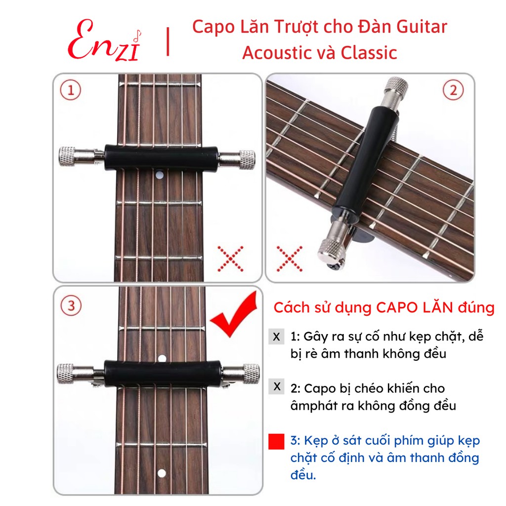 Capo lăn trượt cho đàn guitrar classic và acoustic cực kì tiện lợi Enzi