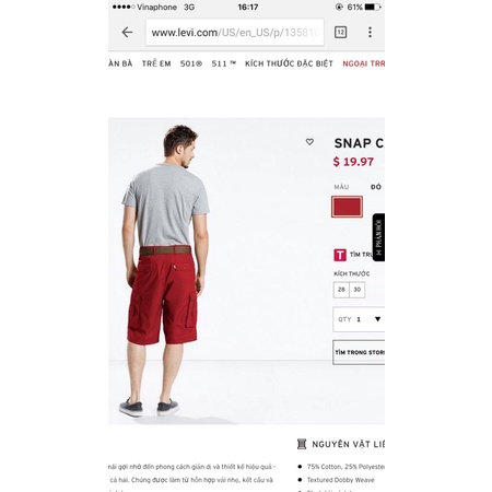 Thanh lý quần short nam Levis Auth