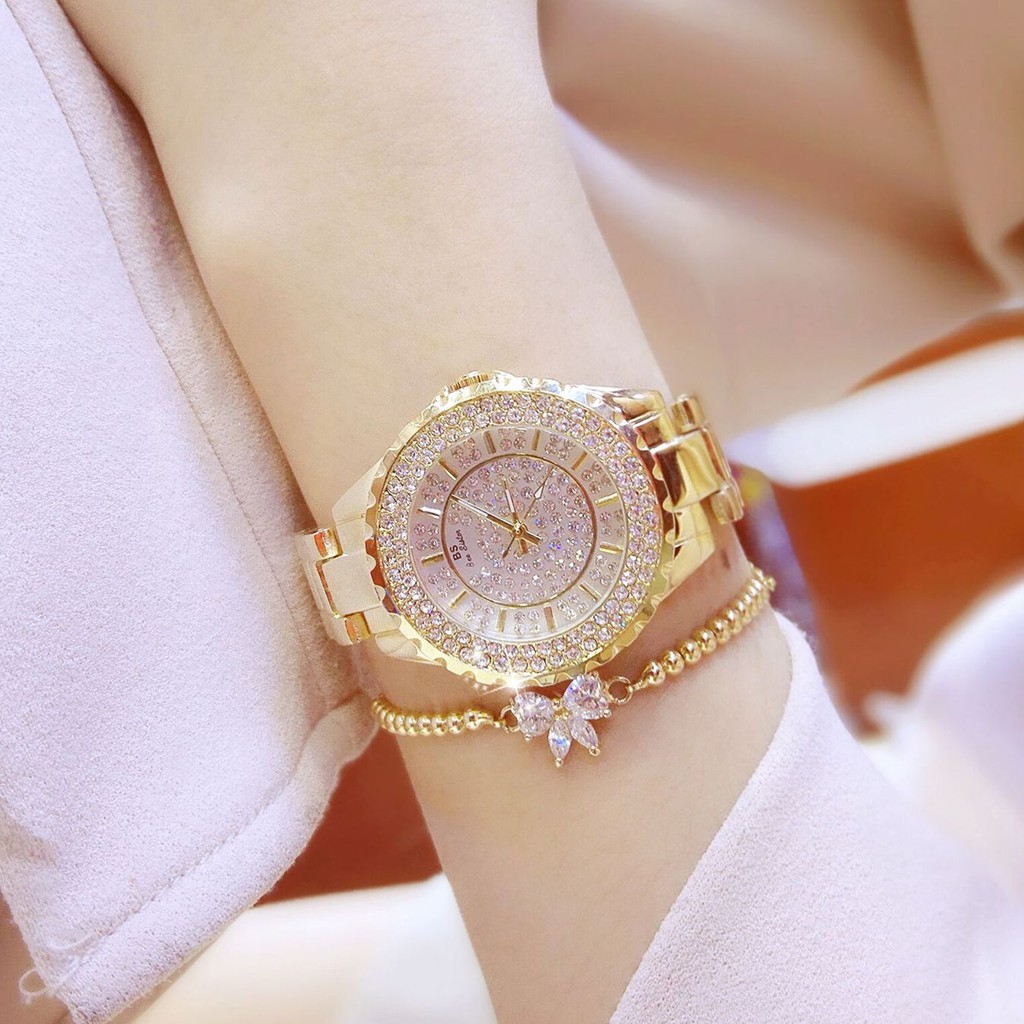 Đồng hồ nữ thời trang, đồng hồ nữ chính hãng BEE SISTER dây kim loại, đính đá siêu sang, cao cấp, không thấm nước