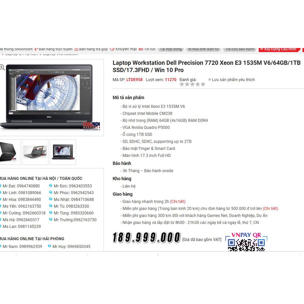 Laptop Dell Precision 7720, Xeon E3 1535M v6, 64G, 1T, P5000 16G, 17,3in, FHD