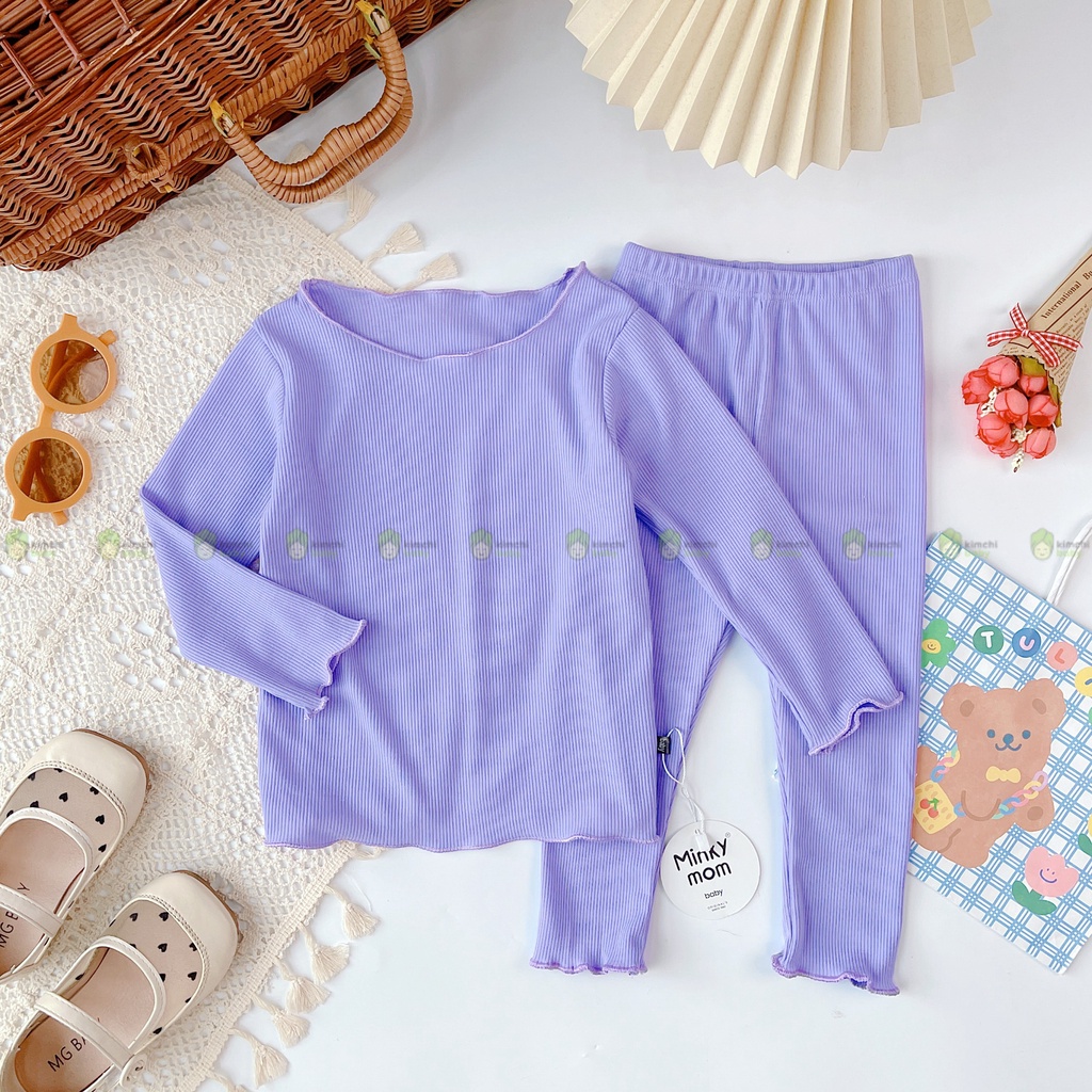 Bộ Thun Gân Bé Gái Minky Mom Vải Thun Gân Bèo Nhún Ngực, Đồ Bộ Cho Bé Mặc Nhà Thu Đông MKMTD2216