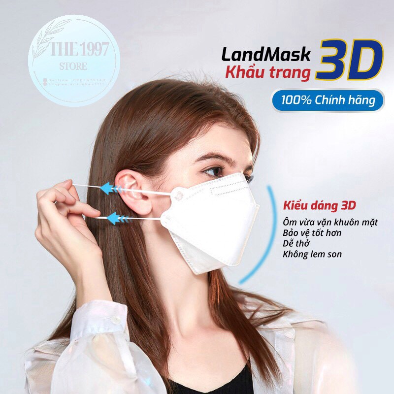 Khẩu Trang 3D Mask LAND MASK,CHÍNH HÃNG ,Khẩu Trang Y Tế Kháng Khuẩn, Ngăn Bụi Mịn.