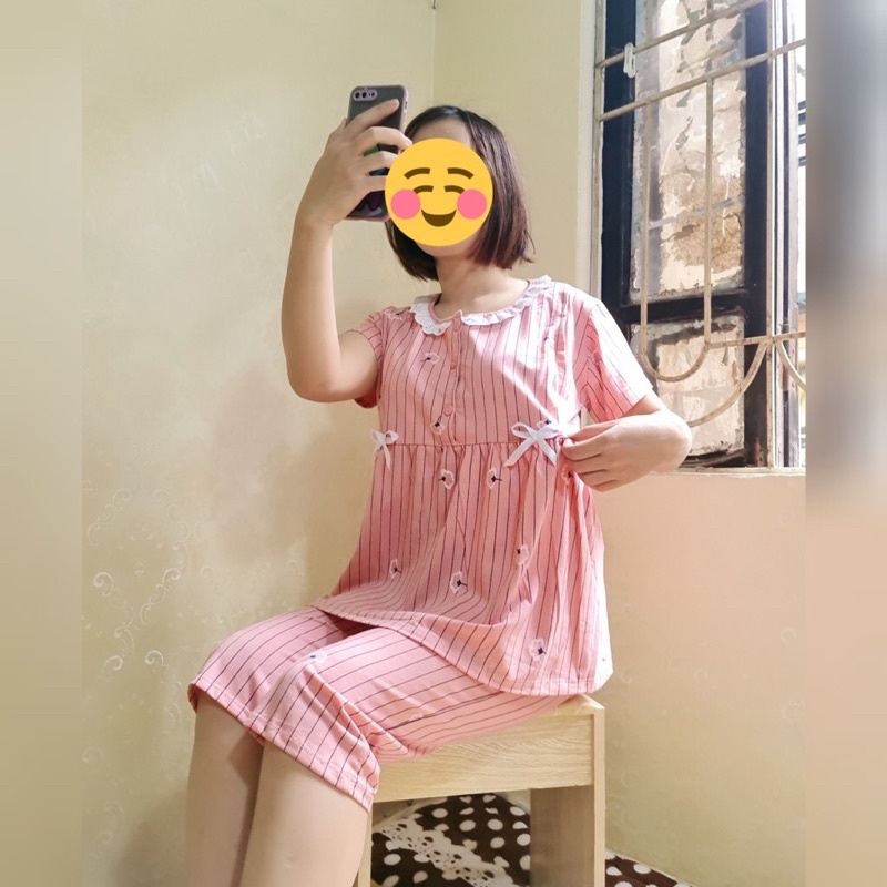 Bộ Bầu sau sinh lửng mùa hèbộ cotton bầu cao cấp 100% coton cam kết ko bai ko xù🧡ảnh thật tự chụp♥️freesize 45-70kg