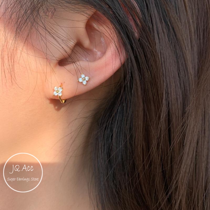 Khuyên Tai Tròn Khuyên Tai Bạc 14k Hình Cỏ Ba Lá Không Gây Dị Ứng Thời Trang Cho Nữ