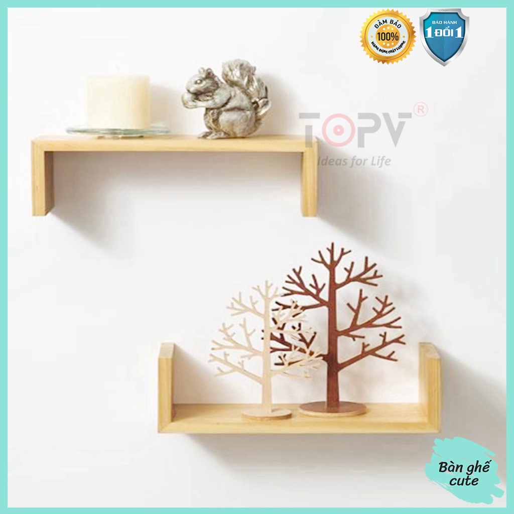 Giá sách gỗ kiêm decor chữ U TopV kệ sách để bàn treo tường để đựng đỡ kê vở cho bé nhỏ mini giá rẻ trắng Bàn ghế cute