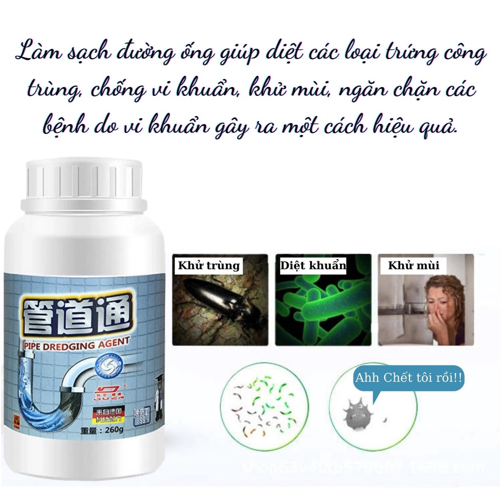 [GIÁ TỐT] Bột thông cống nhà bếp, nhà tắm xử lý nhanh tắc nghẽn dạng hạt 260g
