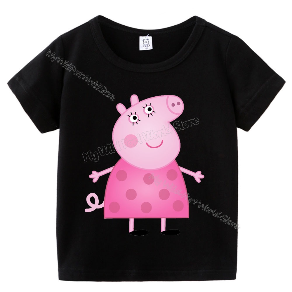 Áo Thun Cotton Tay Ngắn In Hình Heo Peppa Dễ Thương Thời Trang Mùa Hè Cho Bé Gái