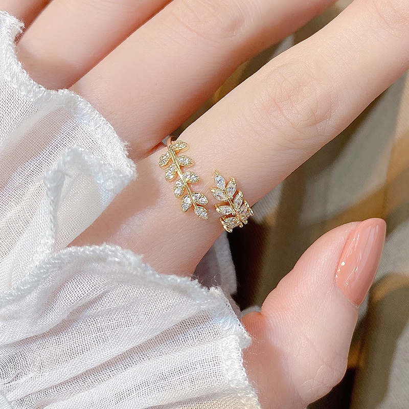 Nhẫn đính hôn hình chiếc lá lấp lánh phong cách Hàn Quốc thời trang cho nữ