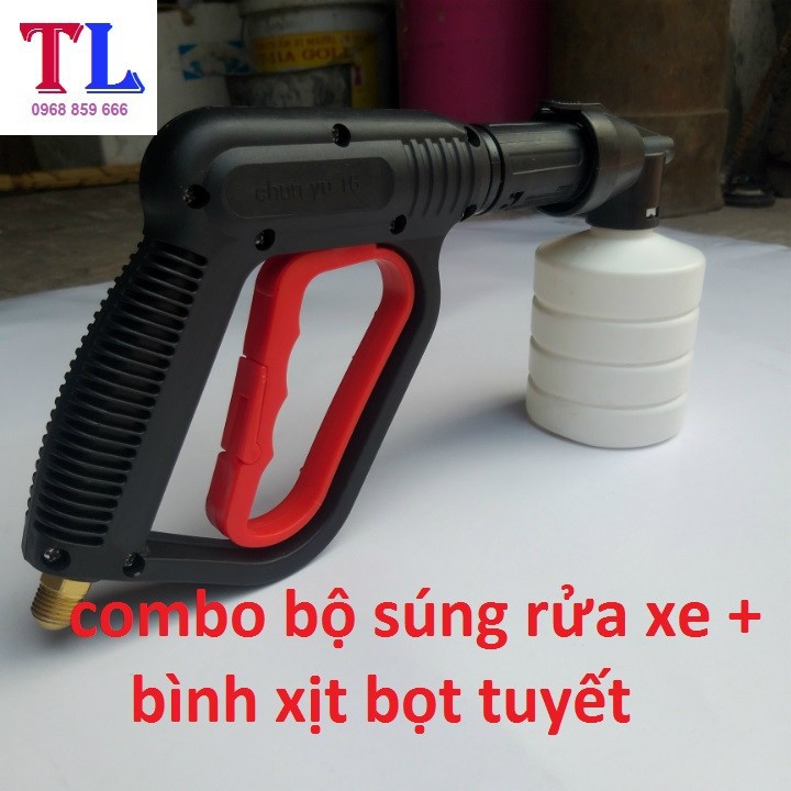 Súng Xịt Rửa Xe Áp Lực Cao Và Bình Phun Bọt Tuyết (cò đỏ ren 14mm+bình 0.5l)