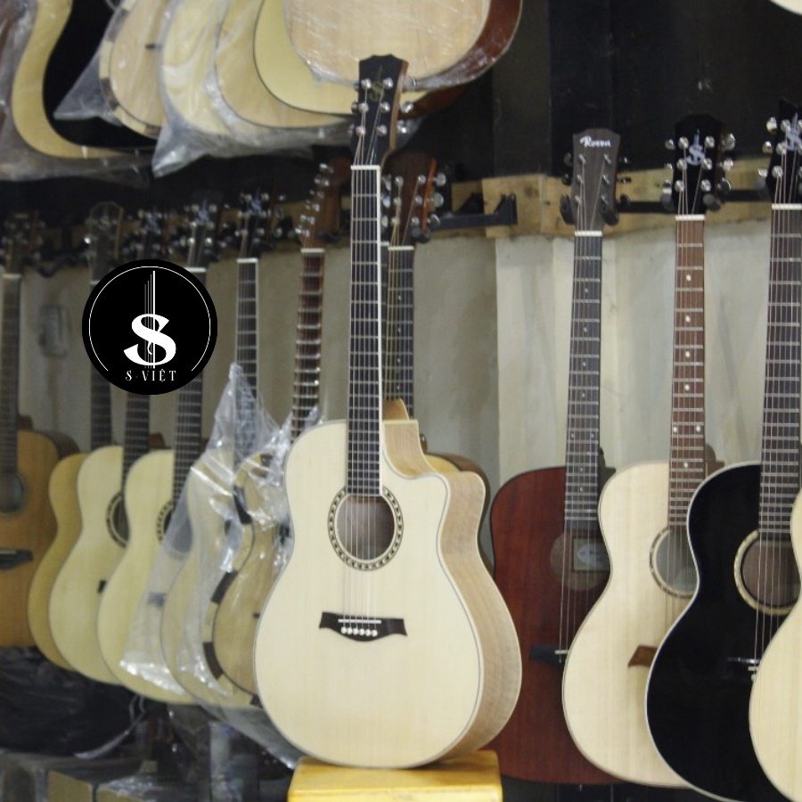 Đàn guitar acoustic gỗ thịt, có ty, khóa đúc chính hãng S Việt mã CV135