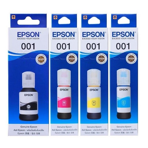 Mực máy in Epson L4150 / L4160 / L6160 / L6170 / L6190, Mực Epson 001 Đen, Xanh, Vàng Đỏ Chính hãng.