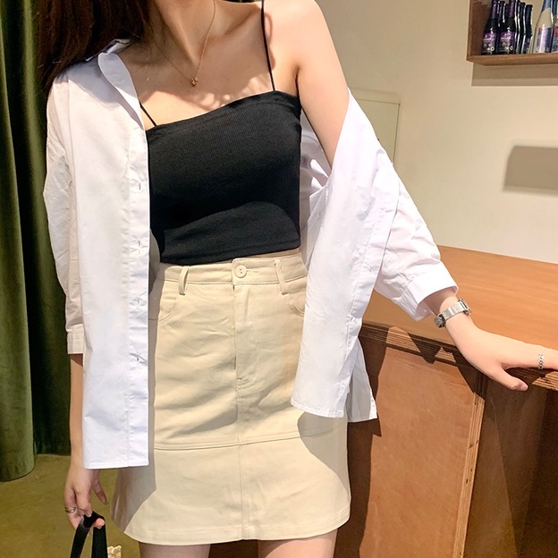 Áo hai dây MACDOME nữ dáng ôm không đệm vải cotton co giãn tốt thoáng mát nhiều màu sắc freesize AD001