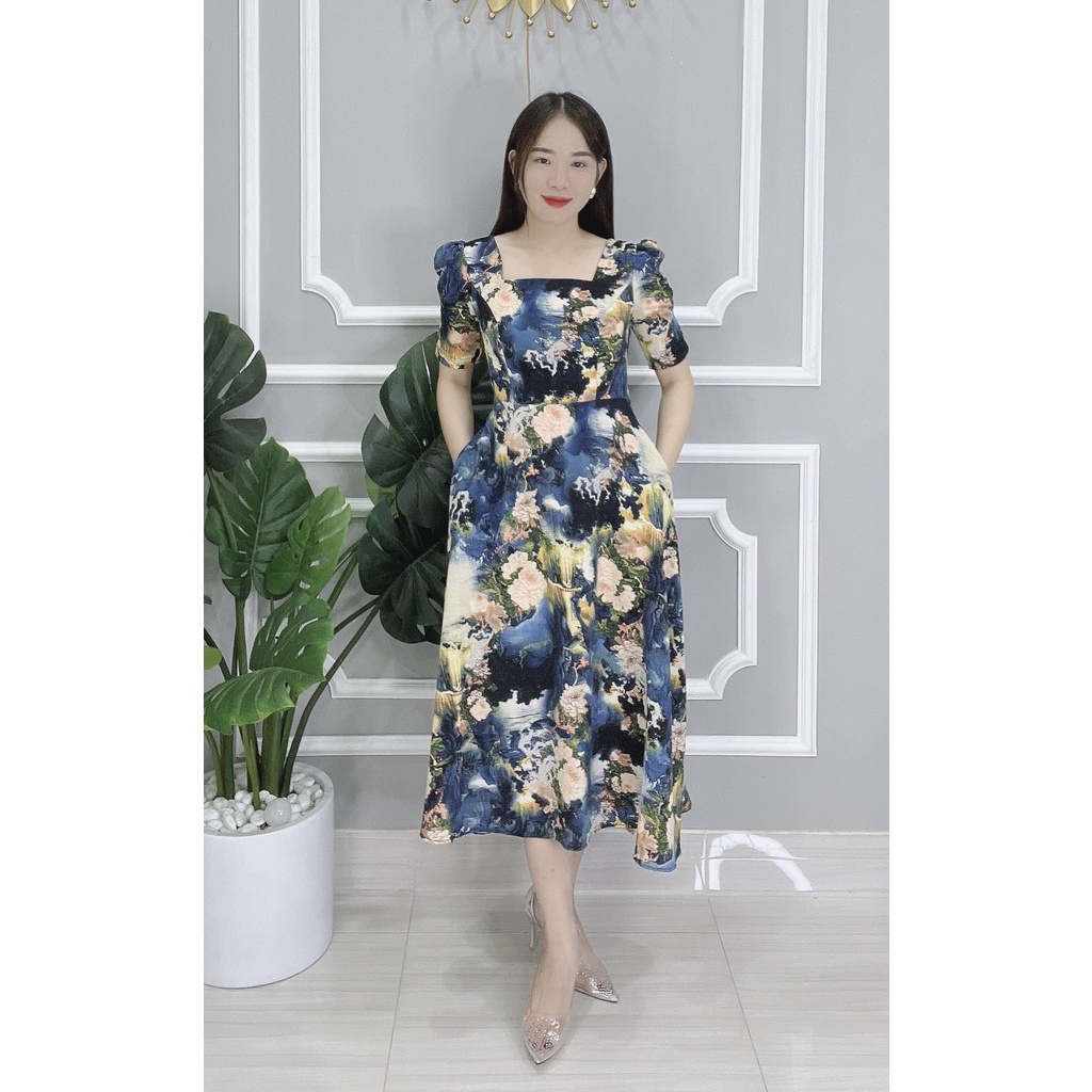Đầm Xòe Hoa Cổ Vuông Cao Cấp Cực Đẹp - Thương Hiệu Dori - DP146