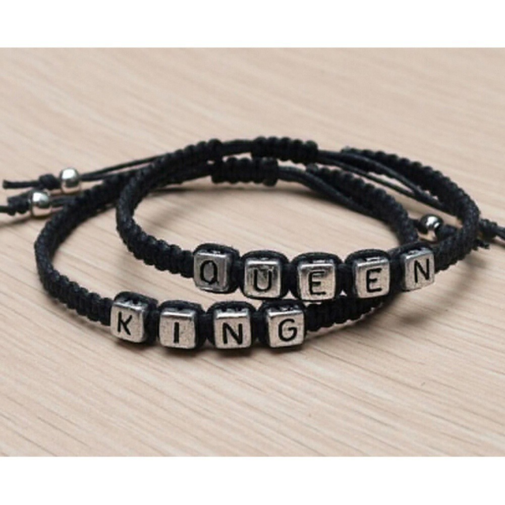 Vòng tay thời trang khắc chữ King và Queen lãng mạn cho các cặp đôi
